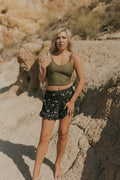 Dahlia High Waisted Swim Shorts | Ruffled Floral Swim Shorts with Built In Liner