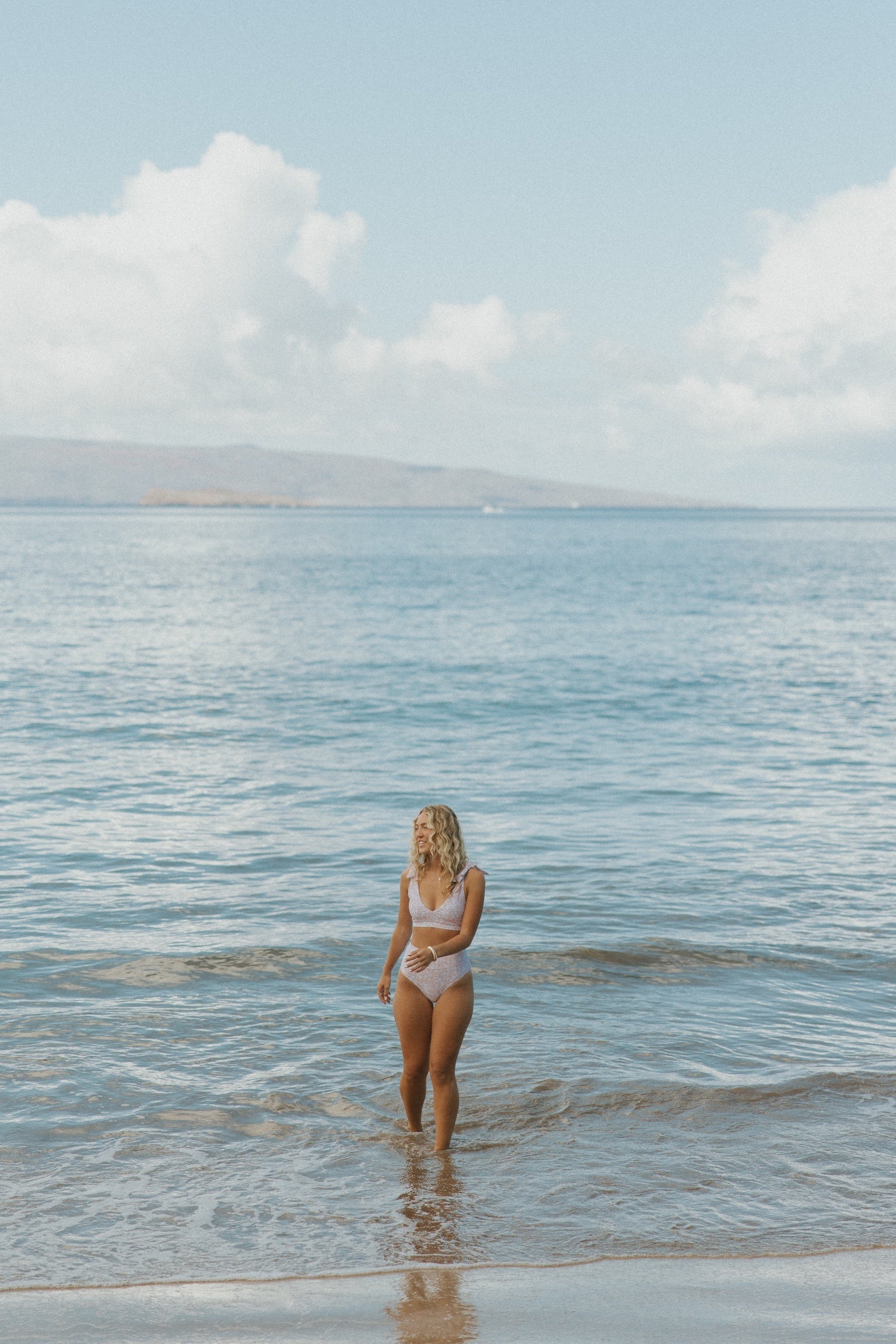 Blush Bikini Top | Pale Pink Floral V-Neck Swim Top