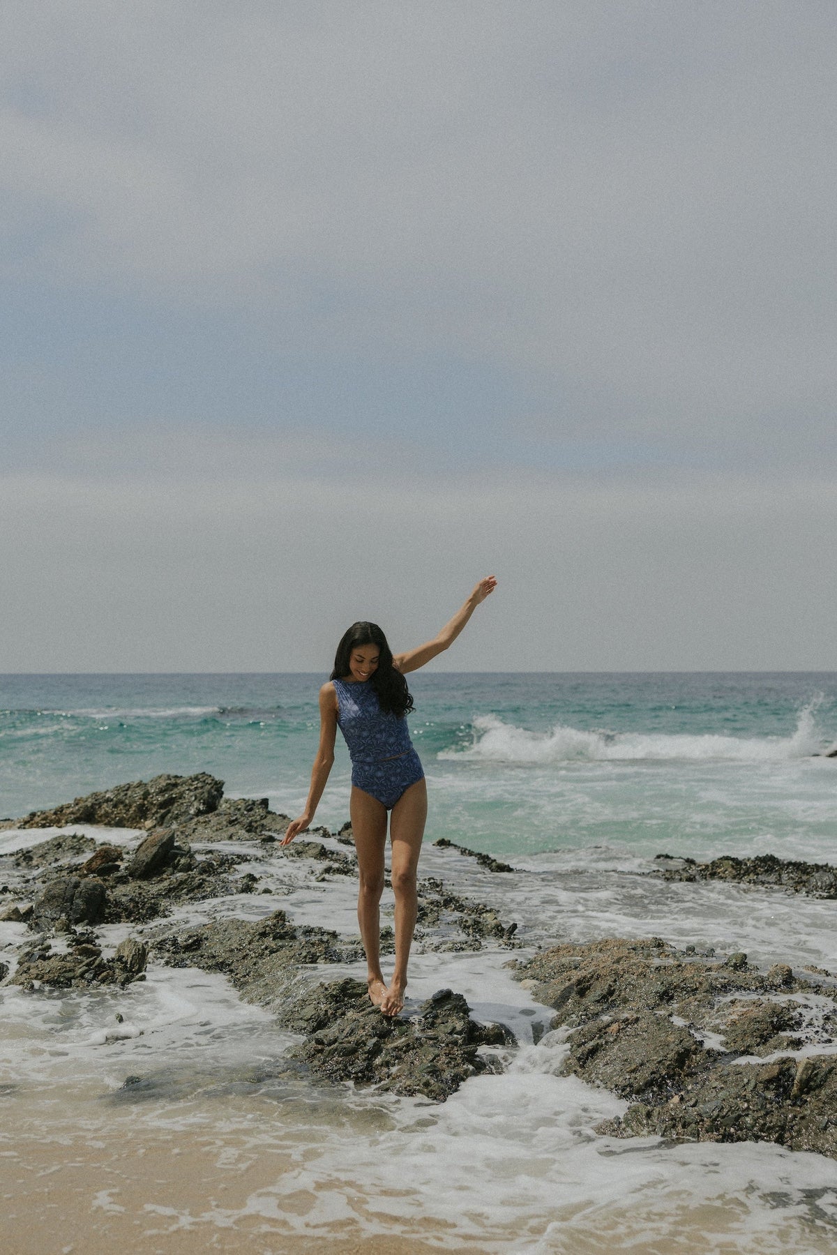 Cobalt Top | Blue High Neck Floral Full Coverage Tankini Top
