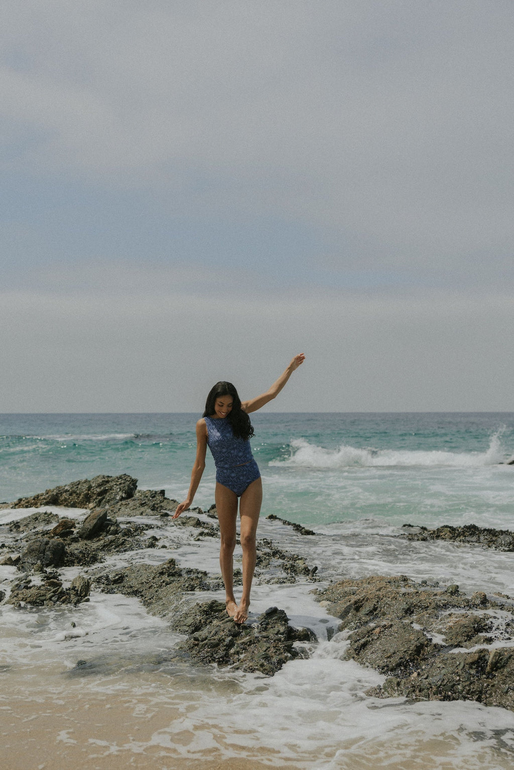 Cobalt High Waisted Bottoms | Blue Floral Modest Swim Bottoms