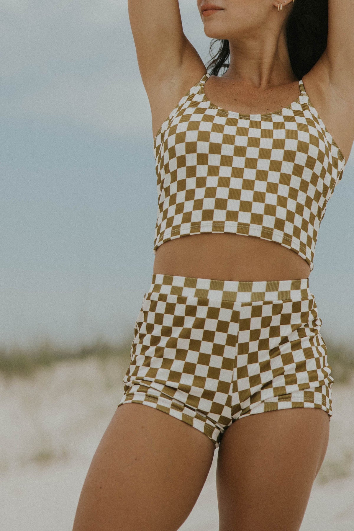 Myrtle High Waisted Shorts | Checkered Ribbed Women's Boy Swim Shorts