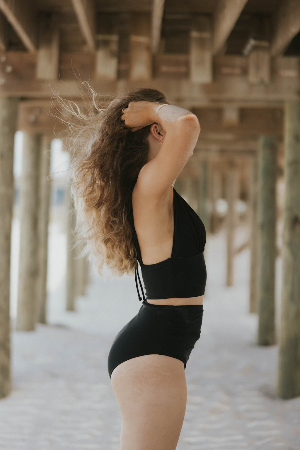 Midnight High Waisted Bottoms | Black Ruched Swim Bottoms