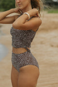 Olivia High Waisted Bottoms | Brown Speckled Full Coverage Bikini Bottoms