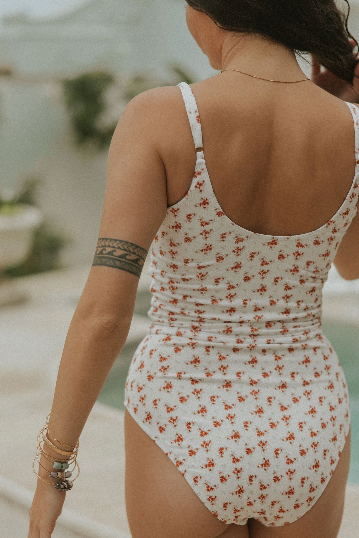 Rosie Tankini Top | Red and White Floral Scoop Neck Tankini Top