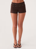 Rowenah Denim Mini Shorts - Chocolate