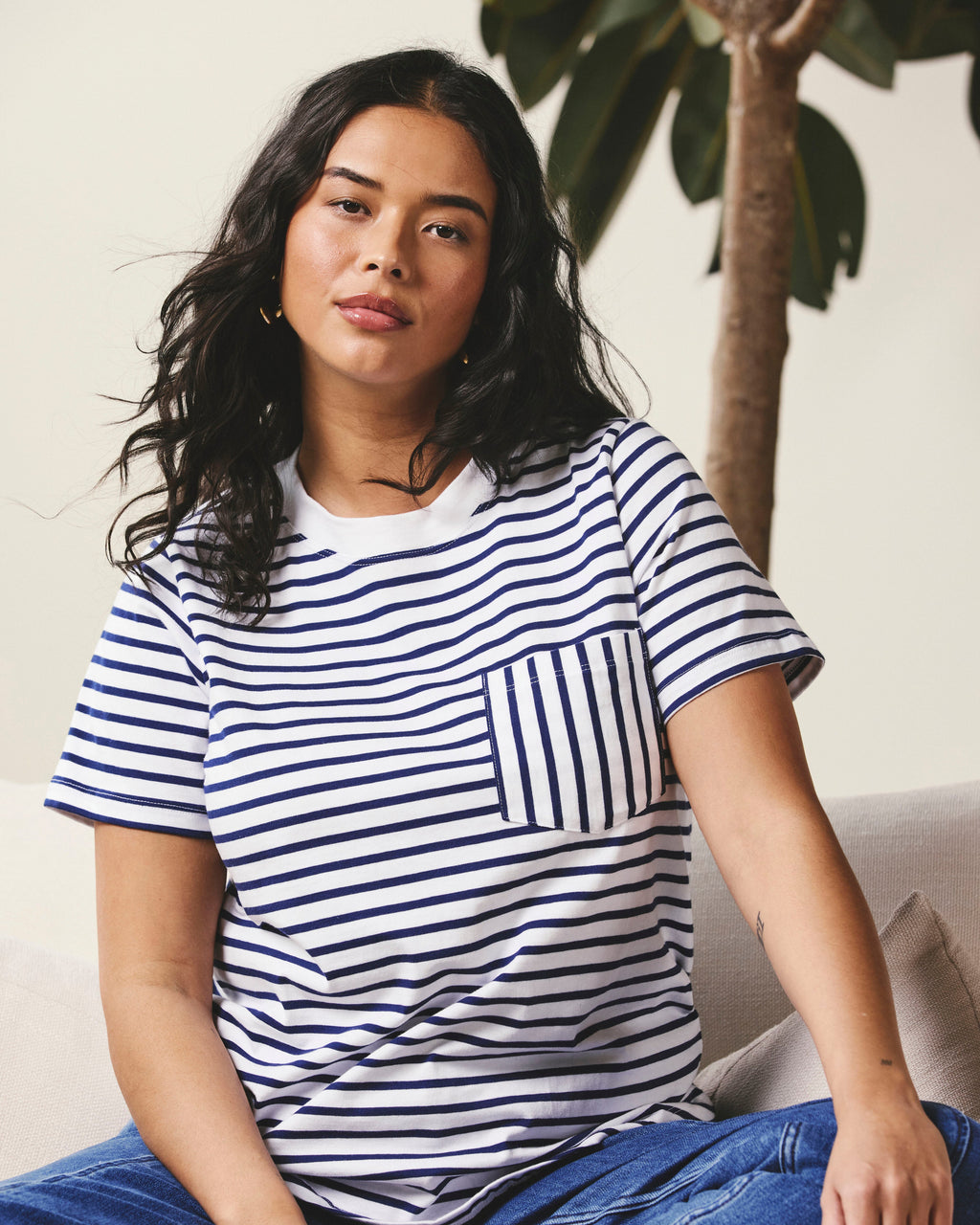 Breton Stripe Garcon Tee - White/Cenote Stripe
