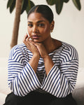 Montauk Breton Stripe Bell Sleeve Top - White/Cenote Stripe