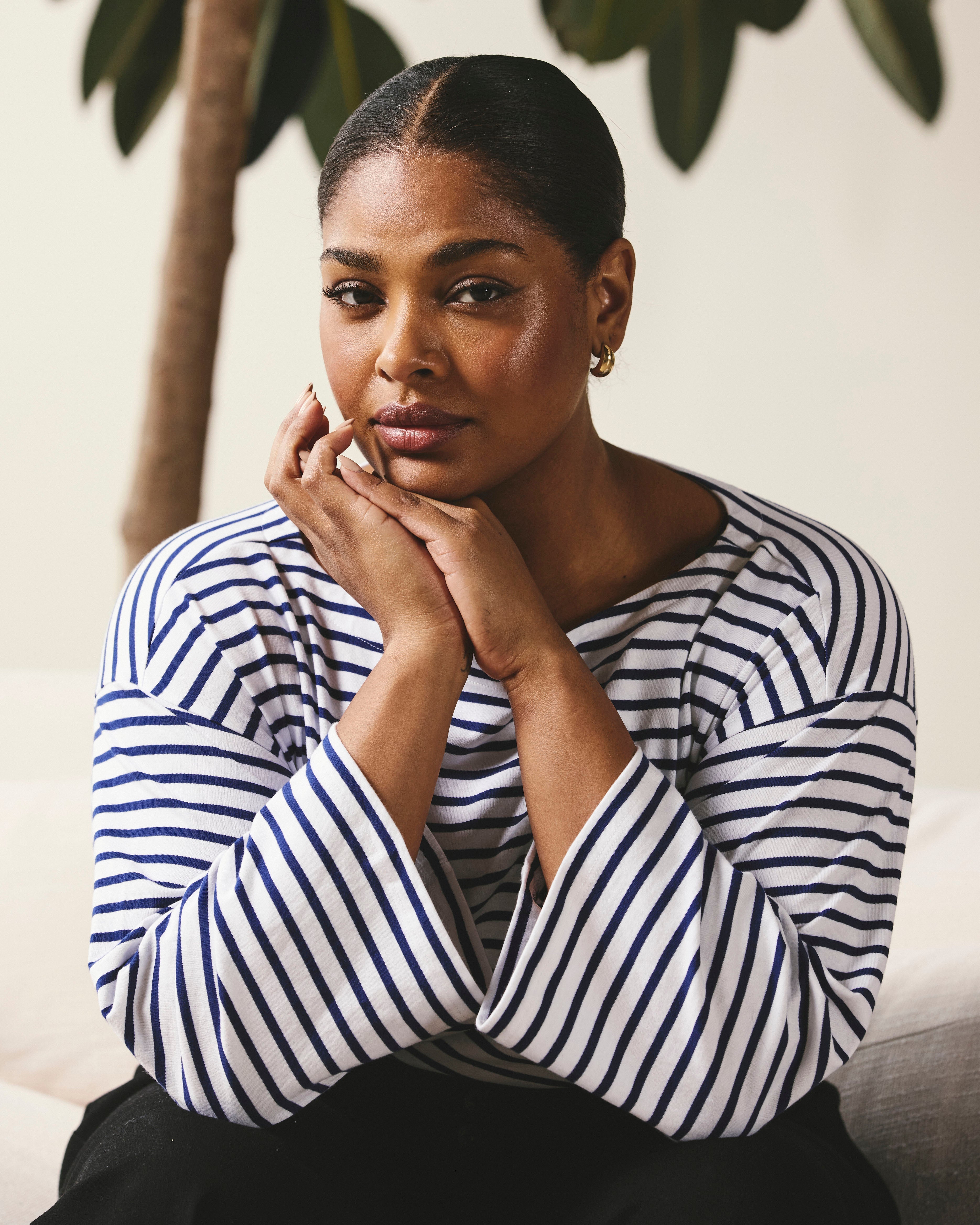 Montauk Breton Stripe Bell Sleeve Top - White/Cenote Stripe