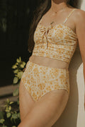 Sol High Waisted Bottoms | Yellow Honeycomb Textured Bikini Bottoms