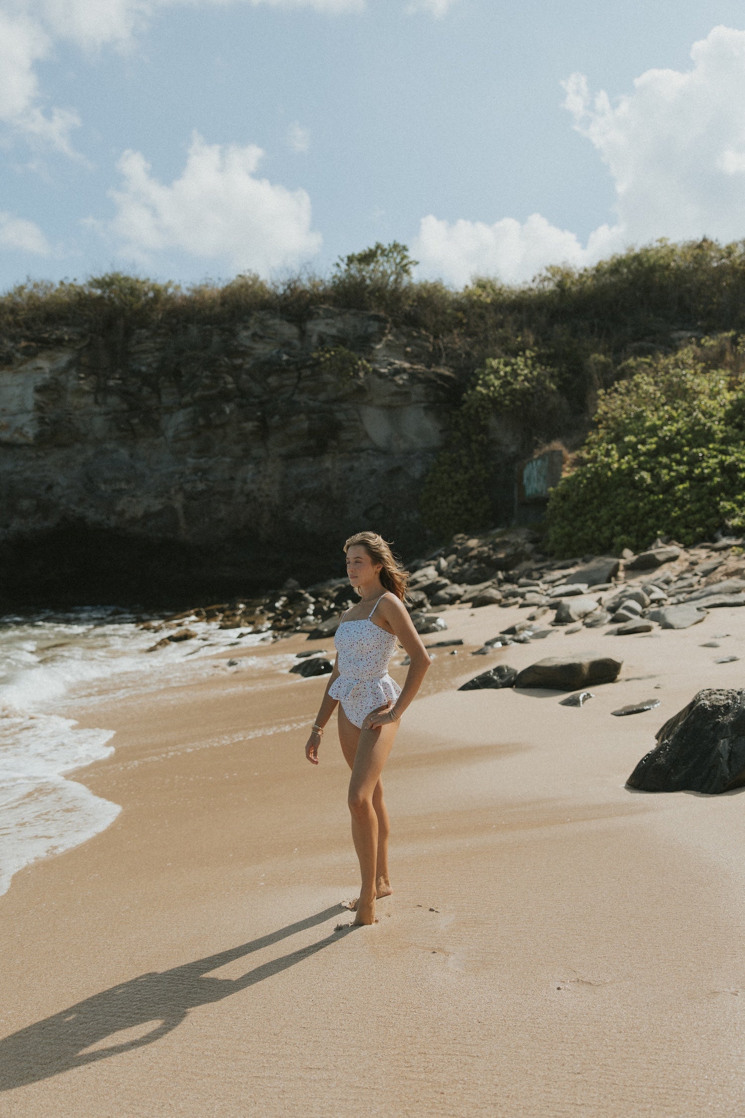 Amelia High Waisted Bottoms | White Floral Tankini Bottoms