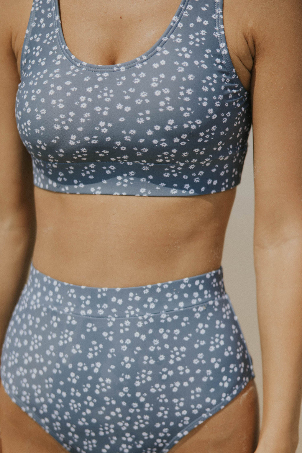 Pacific Bikini Top | Blue Athletic Scoop Neck Bikini Top