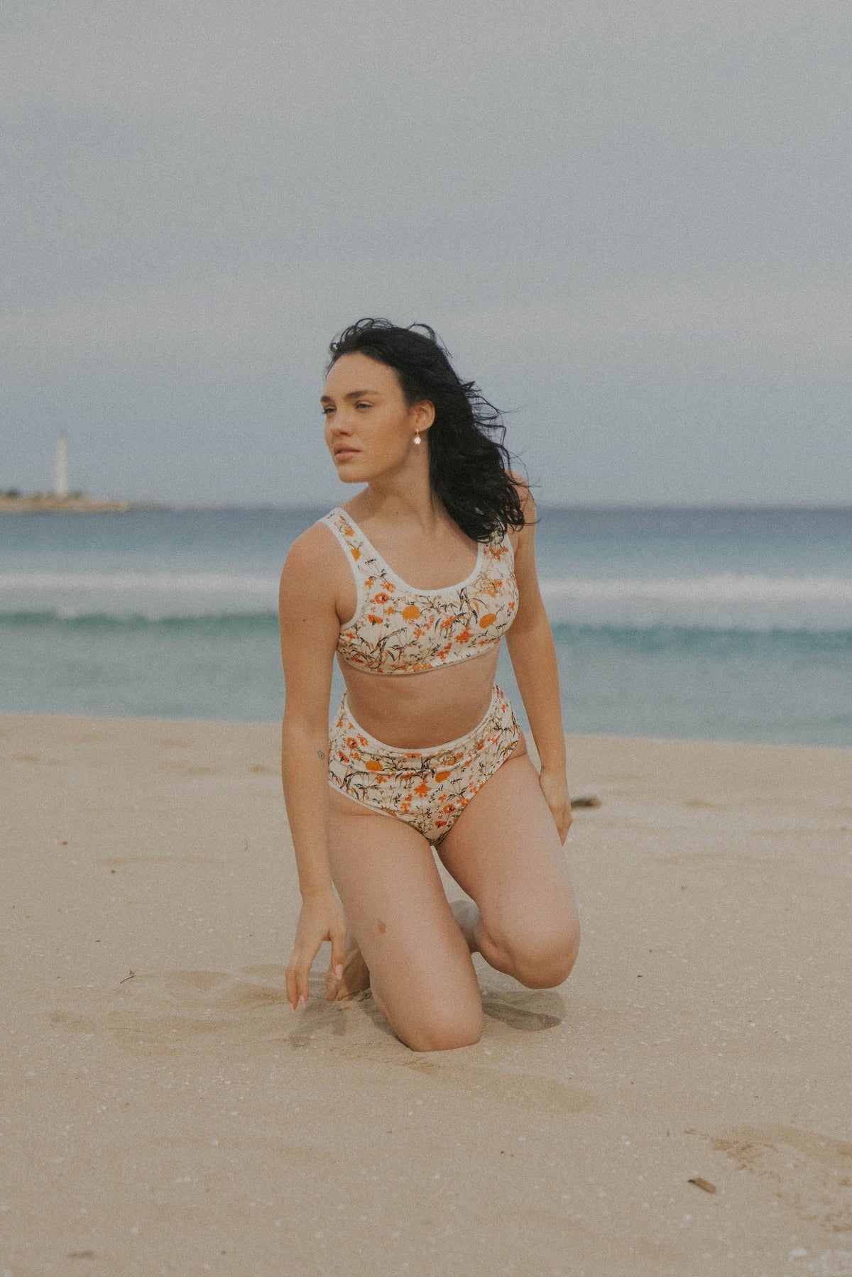 Costa Bikini Top | Wildflower Print Swim Top with White Trim