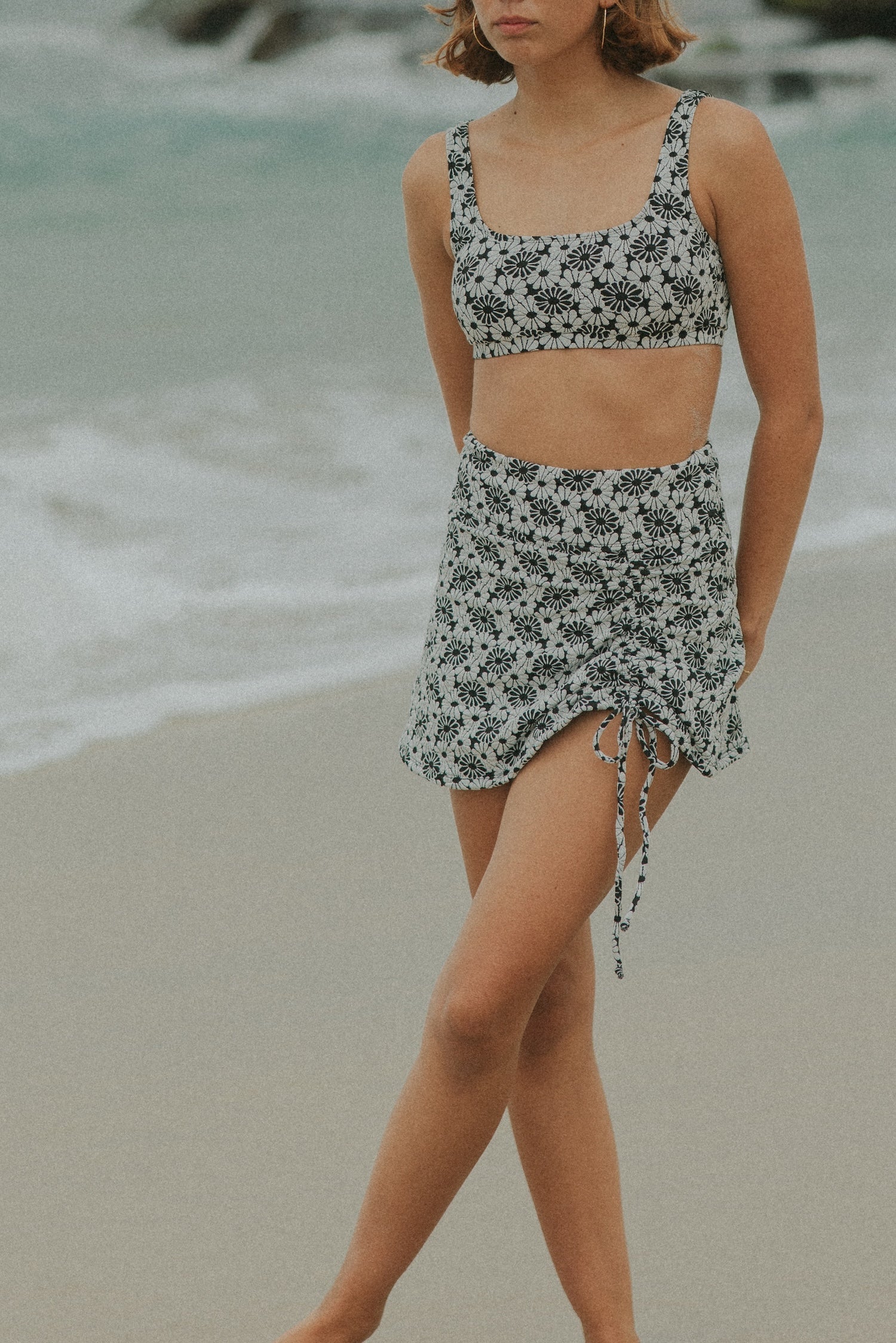 Daisy Swim Skirt | Floral Asymmetric Drawstring Swim Skirt