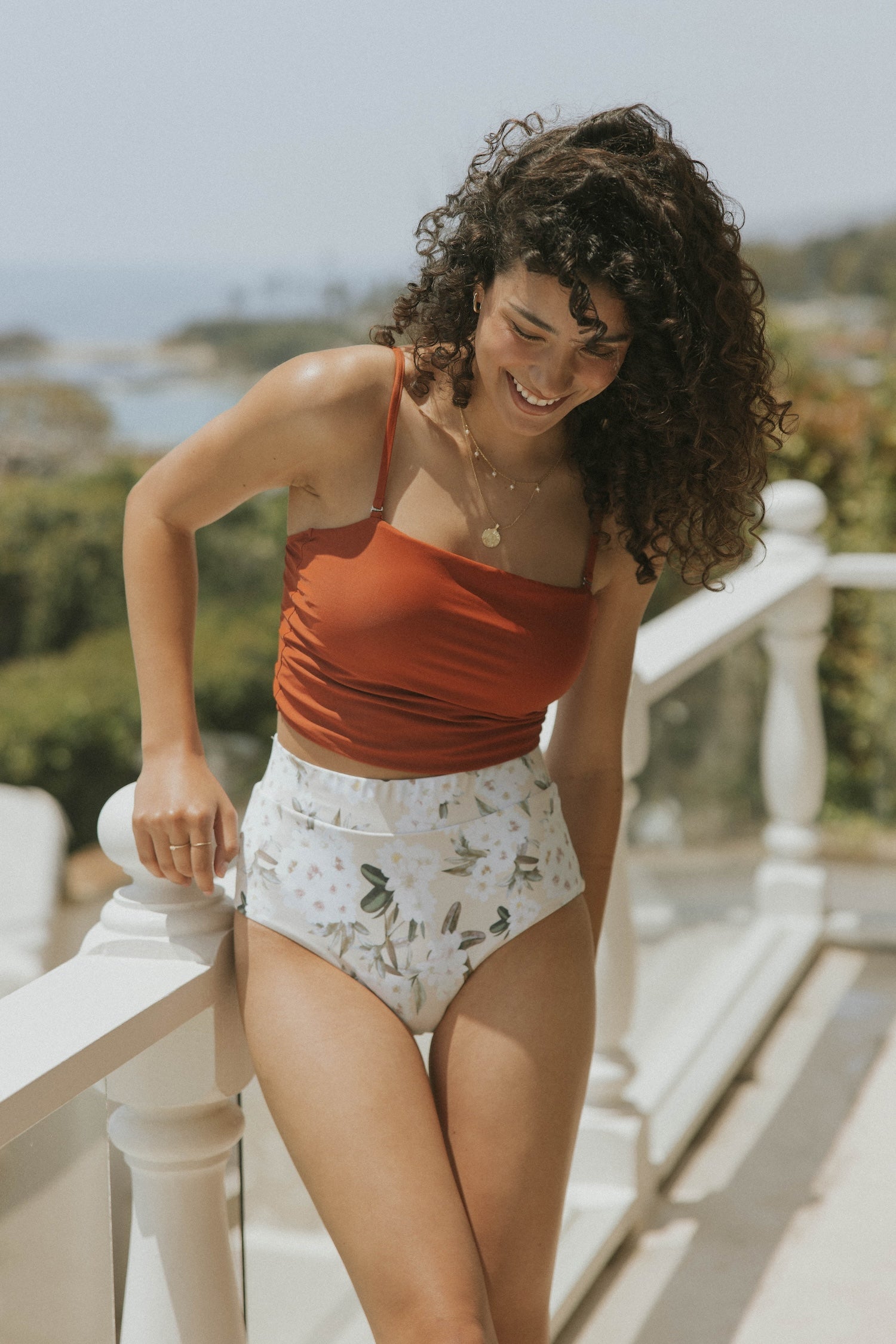 Jasmine High Waisted Bottoms | White Floral Bikini Bottoms
