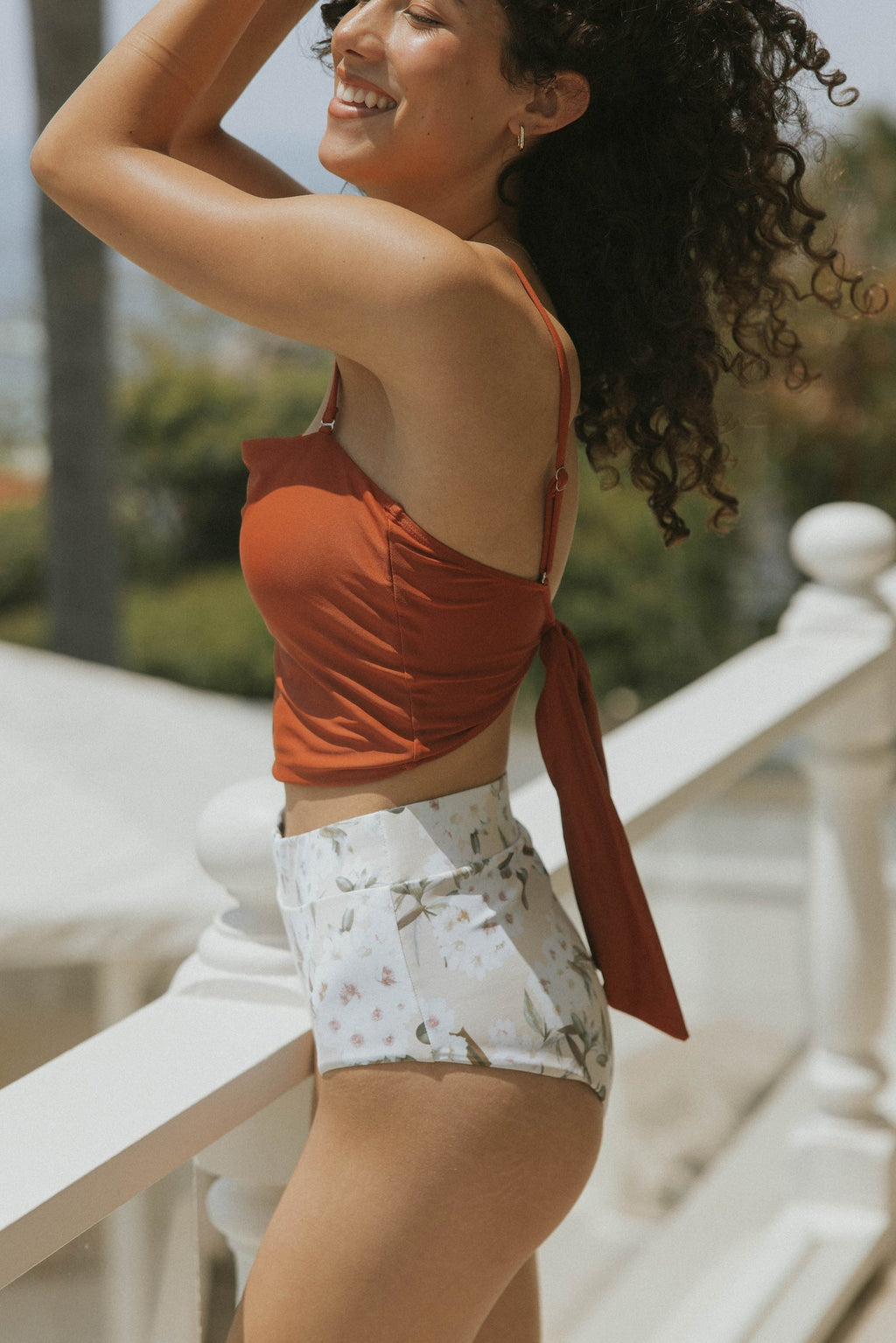 Jasmine High Waisted Bottoms | White Floral Bikini Bottoms